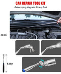26 Piece Car Tool Kit With Long Reach J Hook Magnetic Pickup Tool with LED light, ideal for interior trim removal and small dents.