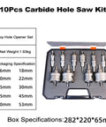 Top Tier Carbide Hole Saw Kit With Alloy Steel Cutter Set For Metal Stainless Steel Copper Cutting Featuring 40mm Depth Pilot Drill Bits And Hex Wrench Perfect For Installers And Workshops In 10 Pcs Set, 16-53mm case