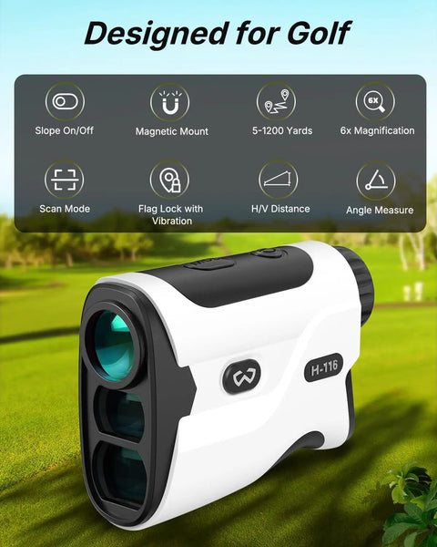 Golf Rangefinder With Slope 1200 Yard Distance, Magnetic Strap, Flag Pole Lock, Vibration Reduction, 6x Magnification for Quick Target Acquisition and Accurate Readings on grass
