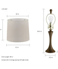 Set of 2 Mid Century Modern Table Lamps with Metal Flared Trumpet Bases in Bronze Finish, Includes Energy Efficient LED Bulbs and Drum Linen Shade Dimensions