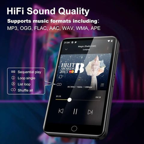 All In One Bluetooth WiFi MP3 Player With Android OS 4 Inch Touch Screen displaying music app and audio settings