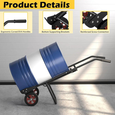 Drum Dolly Cart With Rubber Wheels For Moving Large Drums And Barrels In Warehouses And Factories with ergonomic handles