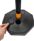 Hardcore 6 Pack Safety Bollards With Fillable Base And Interlocking Chains High Visibility Yellow Black Plastic Traffic Posts For Driveways Lots And Warehouse Zones Built Tough Us Stock close-up of fillable base with cap