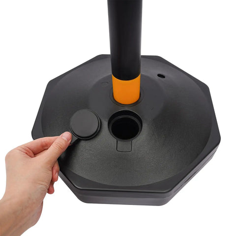 Hardcore 6 Pack Safety Bollards With Fillable Base And Interlocking Chains High Visibility Yellow Black Plastic Traffic Posts For Driveways Lots And Warehouse Zones Built Tough Us Stock close-up of fillable base with cap