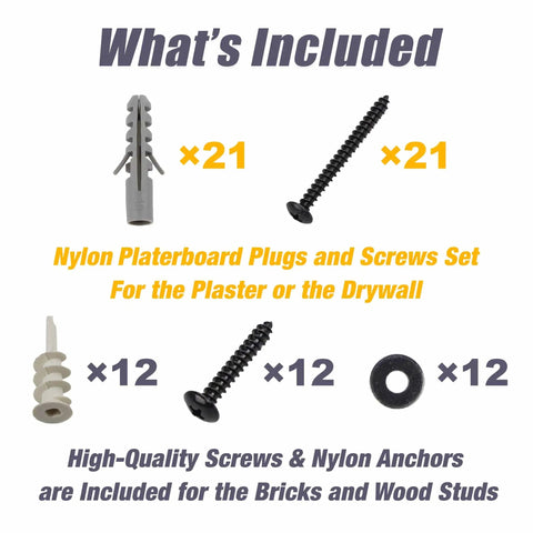 Nylon plugs and screws set for plaster or drywall installation, including high-quality screws and nylon anchors.