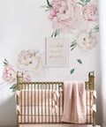 Peony Flowers Wall Sticker In Vintage Pink For Modern Homes Dope Removable And Reusable Floral Wall Art You Can Reposition Made In The USA Contemporary Pink Peony Decor For Living Room Bedroom Nursery above a nursery crib