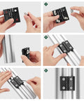 Built Tough 3030 Aluminum Extrusion Door Hardware Kit assembly process showing alloy hinge installation on aluminum frame.