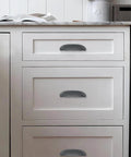 Kitchen drawer with 10 Pack Rustic Cup Pulls In Black Iron, 3-3/4 Inch Center-To-Center Cabinet Hardware, Vintage Farmhouse Style