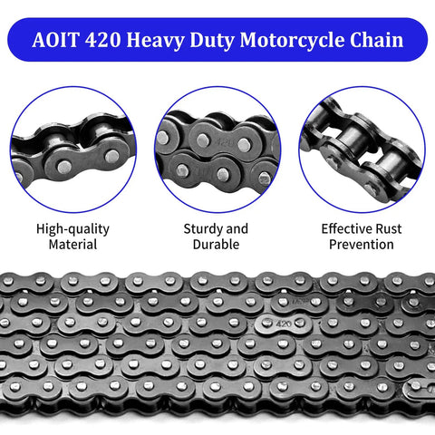 Beefy Heavy Duty 132 Link 420 Chain For Mini Bikes And ATVs With 50cc To 212cc Engines, Durable Alloy Steel, Go Kart Compatible, Free Chain Breaker Included For Quick Install And Maintenance