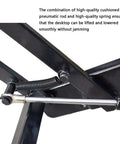 Lift Top Coffee Table Mechanism With Hinge Spring And Pneumatic Assist close-up view of hydraulic lift with steel spring and rod.