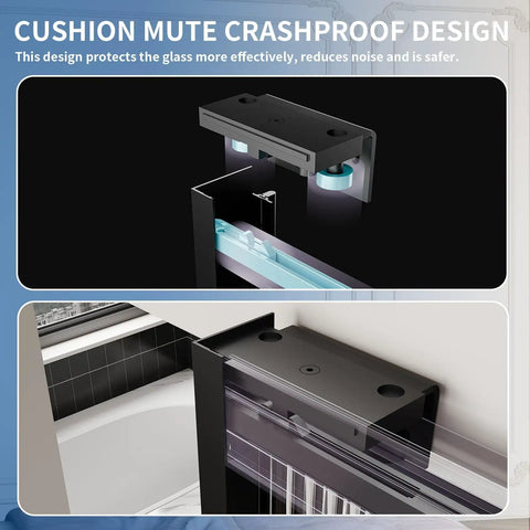 Cushion mute crashproof design for Hardcore Interior Sliding Barn Door featuring textured reeded glass panels and matte black frame.