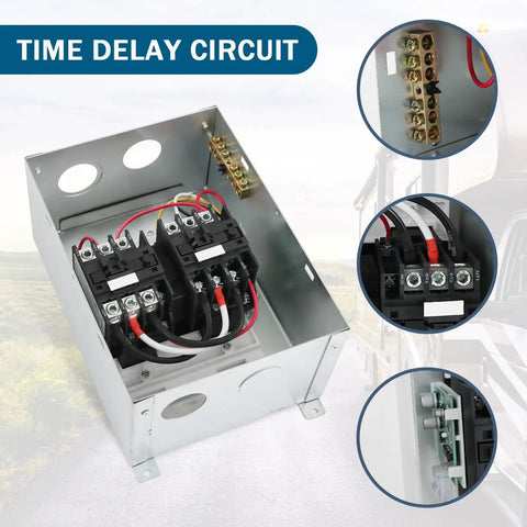 RV Automatic Transfer Switch 240VAC 50A 70A Neutral Pre Wired For Shore Power To Generator Or Inverter Emergency Backup Power Switch For RVs Boats And Big Power Equipment, open metal housing