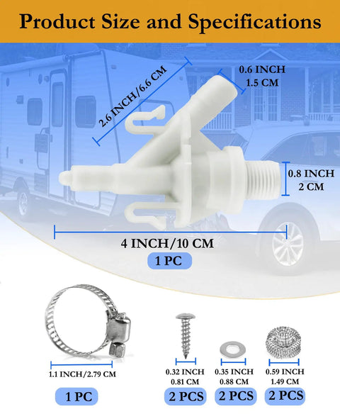 Dometic RV Toilet Water Valve Replacement Kit With Freeze Resistant Tech For 300 310 320 Pedal Flush Models No Hassle Easy Install Leakage Resistant Glass Fiber Reinforced Polymer Durable Camper Toilet Valve For Van And RV, 4-inch kit with clamp and screws