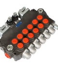 6 Spool 21GPM Hydraulic Directional Control Valve With Joystick, Double Acting, 3625 PSI Max, SAE ports, cast iron, top view