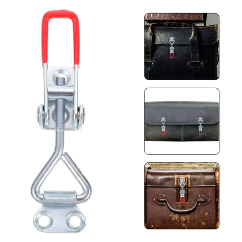 Beefy 8 Pack Adjustable Toggle Clamps With Quick Release Draw Latch attached to toolboxes and cases, front view