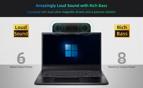 Plug And Play USB Computer Speakers For Desktop PC And Laptop Tiny Monitor Soundbar With Deep Bass That Cranks Up Loud