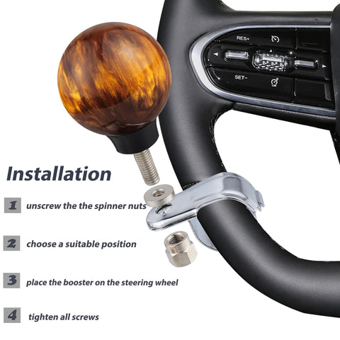 Brown Steering Wheel Knob Ball Spinner Booster Handle For Tractors Forklifts And Lawn Mowers Non Slip Rubber Grip Resin Core With Aluminum Base Easy Install Improves Steering Control And Comfort