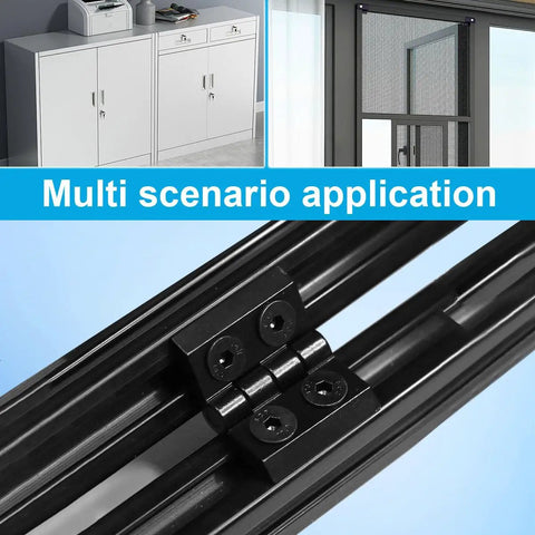 4 Pack Zinc Alloy Door Hinge Set For 2020 Aluminum Extrusion Profile 6mm Slot Black Frame Hinges Install Kit Heavy Duty Rust Resistant Aluminum Profile Hinges For Exterior And Interior Doors on aluminum frame