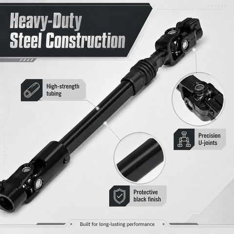 Power Steering Intermediate Shaft Assembly Replacement for Jeep Cherokee 1984 1991 1993 1994 Comanche 1986 1992 Wagoneer 1984 1990 with U Joint Coupler OEM Style Fit Durable Steel Construction Smooth Steering and Plug And Play Install, black steel shaft with U-joints