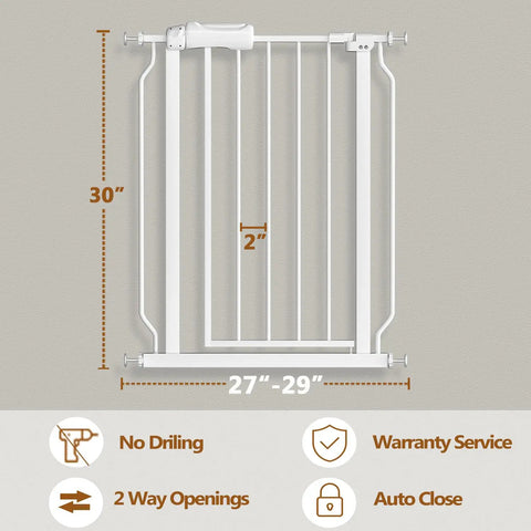 Narrow Baby Gate Fits Tight 27 To 29 Inch Spaces With Easy Auto Close Walk Through Door Pressure Mounted Safety Gate Stands 30 Inches