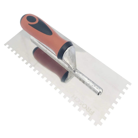 Stainless Steel Square Notch Tile Trowel One Quarter Inch By One Quarter Inch Pro Grade Heavy Duty with comfort grip handle