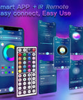 150ft Multi Color RGB LED Strip Lights With Bluetooth App Control and 44 Key Remote interface display