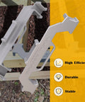 16 Inch On Center Stud Layout Tool Forged From Tough Cast Aluminum positioned above wooden frames for accurate stud alignment.