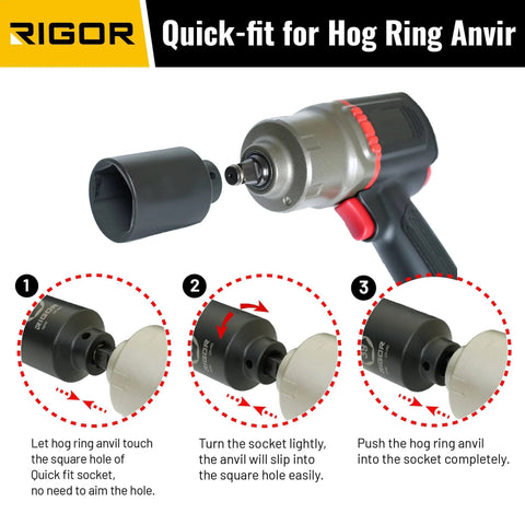 36mm Axle Nut Impact Socket 1/2 Inch Drive 6 Point Deep CR-MO Metric With Laser Etched Upgrade showing quick fit with hog ring anvil