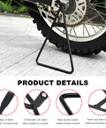 Heavy Duty Dirt Bike Triangle Kickstand With Solid Steel Construction, rear side wheel holder in use on dirt bike wheel.