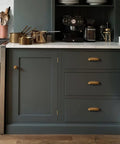 Kitchen layout with gray cabinets featuring 10 Pack Vintage Antique Brass Cabinet Knobs 1.25 Inch Diameter Zinc Alloy Single Hole Center Mount Pull Hardware For Bedroom And Kitchen - Dope Retro Vibe, Classic Cabinet Hardware Set.