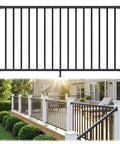 Rock Solid Aluminum Porch And Deck Railing Kit With 6 Foot Span And 36 Inch Height Astm Certified Outdoor Balcony Fencing Without Posts showing black railing.