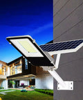 JUDYSSY Spot Lightingsolar Street Light, Led Dusk to N Solar Outdoor Light Lamp mounted on wall, solar panel visible, 300W.