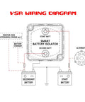 VSR wiring diagram for Heavy Duty 12V 140A Voltage Sensitive Relay Vsr Dual Battery Isolator with battery connections.