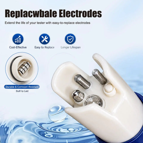 Close-up of replaceable electrodes for Slick Digital 5 In 1 Pool Water Tester, designed for durability and corrosion resistance.