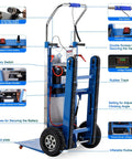 Electric Stair Climbing Hand Truck With 1250W Motor And 900 Lb Payload Upgraded Rubber Tracks height adjustable tray features, battery switch and voltage display.