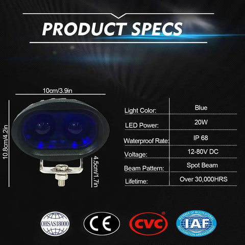Heavy Duty Led Forklift Beacon Built Like A Brick Solid Blue Safety Light 20W Warehouse Warning Spotlight 12 To 80V Rig Certified Zero Hassle Illumination Flat Out Durable