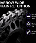 Close-up of bike chain on cog with text about narrow-wide chain retention for Single Speed Conversion Kit For Shimano HG Freehub With CNC 7075 Aluminum Cog And Spacer Set 5mm 7mm 12mm For A Clean Easy Upgrade Not Microspline Compatible