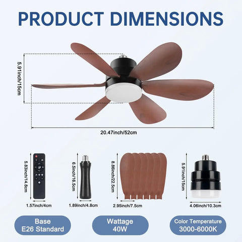 Ceiling Fan With Light Dimmable E26 Socket Dual Function Fan And Light Replaceable LED Board Includes One Spare Bulb