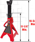 Big Red 3-Ton steel jack stand with black adjustable post and red base; height 11¼–16¾ in.