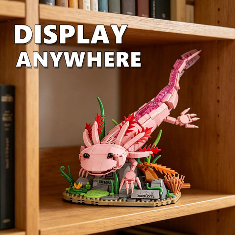 Ocean Animals Building Block Set Inspired By A Cute Amphibian, Totally Lego Compatible 998 Piece Model Kit With Movable Joints And Display Base For Home Office Desk Decor STEM Sea Toys Gift For Adults Teens And Boys 8 14 on wooden shelf
