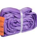 Purple Beefy Heavy Duty Round Sling for Aerial Lyra Hoop Rig and Aerial Silks, 3 ft, coiled with capacity labels visible