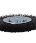 Six Inch Wide Face Bench Grinder Wire Wheel with crimped steel bristles for rust removal and cleaning metal gear.