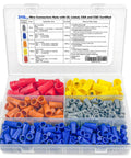 310 Piece Wire Nut Assortment Kit With Spring Loaded Caps Twist On Connectors For Quick Secure Wiring Connections UL Listed For Safe Electrical Projects And DIY Repairs in clear organized case.