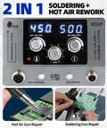 Powerful 2-In-1 Hot Air Soldering Station Workhorse for Electronics PCB Repair with digital display and soldering tips