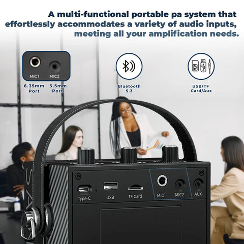 40W Bluetooth Voice Amplifier Megaphone With Wireless Microphone Headset Portable PA System For Classrooms And Events