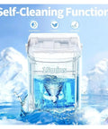 Hella Portable Countertop Ice Maker Self-Cleaning Function with water, ensuring fresh ice in 15 mins.