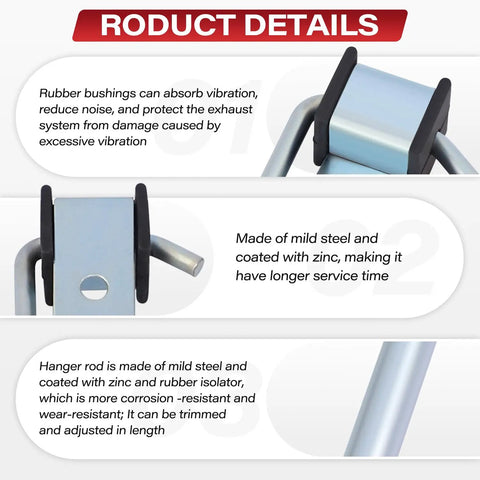 Image showing 4 Pack Beefy Heavy Duty Exhaust Hanger Rods Three Eighths Inch By Ten Inch Universal Muffler Hanger Set with rubber bushings.