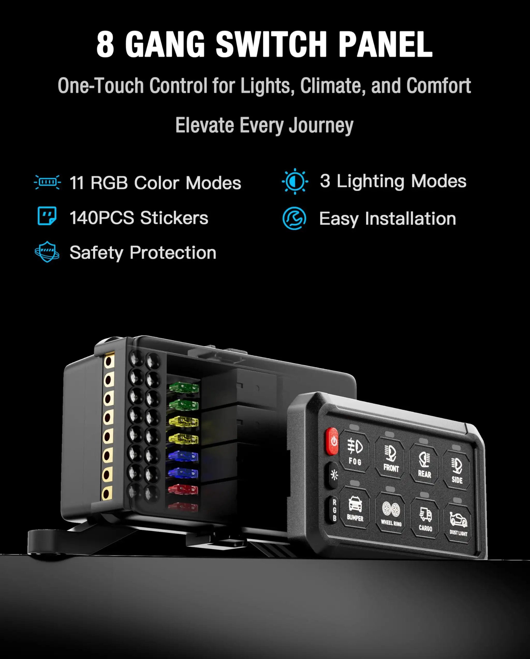 Eight Gang RGB Switch Panel With Waterproof