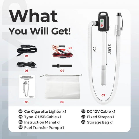 Rechargeable Fuel Transfer Pump With Auto Stop Sensor For Fast 3.2 GPM Flow Portable Gas Can Pump with accessories and bag
