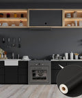 Kitchen with Smooth Black Peel And Stick Wallpaper 24 X 393 Inches Self Adhesive Vinyl Contact Paper, modern cabinets.